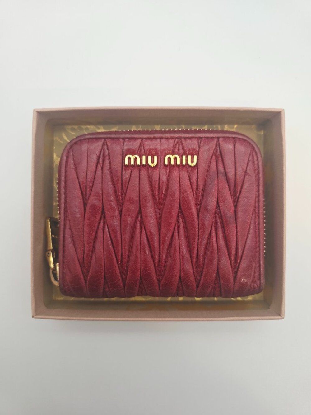 Miu Miu Red Compact Zipper Wallet with box and COA